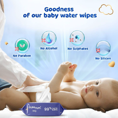 Bumtum Baby Gentle 99% Pure Water Soft Moisturizing Wet Wipes With Lid