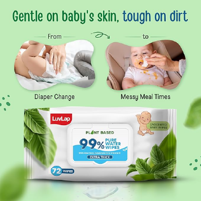 LuvLap Plant Based 99% Pure Water Extra Thick Unscented Baby Wipes