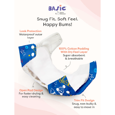 Superbottoms Basic Leakage-proof advanced cloth diapers for babies, High Absorbent 2 reusable diaper and 2 insert pad Combo Pack washable cloth diaper 3M -3Years Adjustable