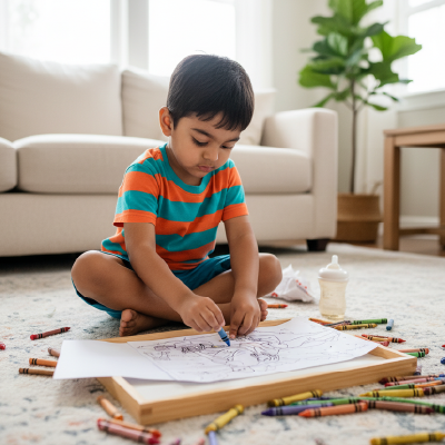 Family Picnic Coloring Sheet (Toddler & Elder Brother) – Riverbank Edition | A4 Activity for Parents & Kids