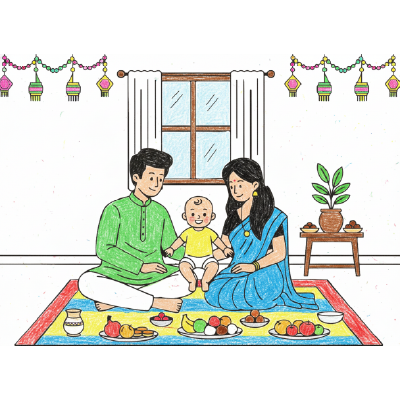 Family Time Coloring Sheet – Festival Edition - Baby Boy | A4 Activity for Parents & Kids
