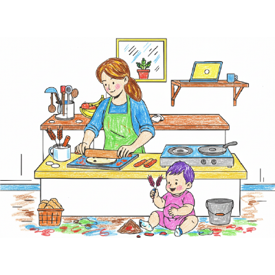 Family Time Coloring Sheet – Kitchen Edition | A4 Activity for Parents & Kids