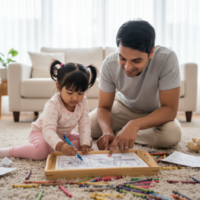 Family Time Coloring Sheet – Playground Edition - Baby Girl | A4 Activity for Parents & Kids