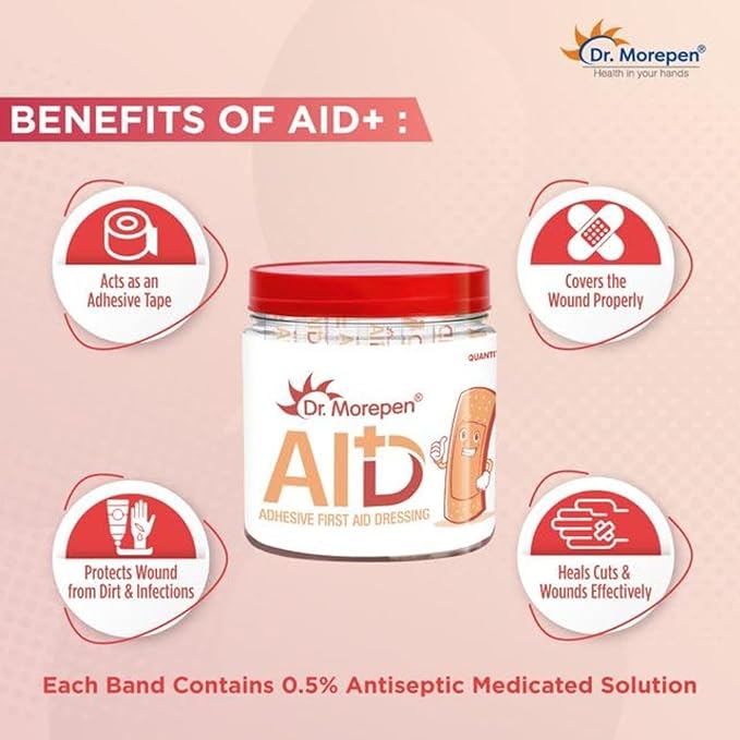 DR. MOREPEN AID Adhesive Band Aid Waterproof for Kids & Adults, Latex Free - 10 First Aid Bandaid