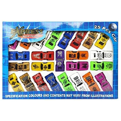 EXPORTTANZA Pack of 25Toy Cars Push and Go Play Set Friction Powered Car Pull Back Vehicles Transport Tools Gifts for Babies Toddlers Kids Boys Girls Age 3+ Years Old