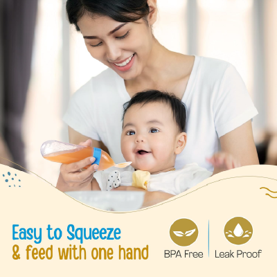 LuvLap Feeding Spoon with Squeezy Food Grade Silicone Feeder Bottle