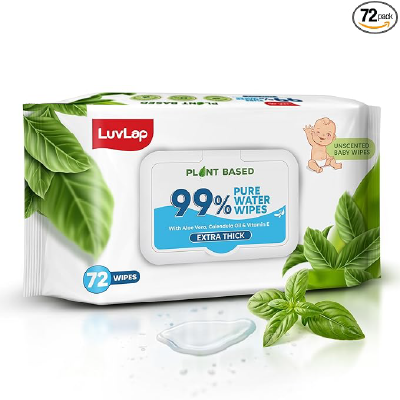 LuvLap Plant Based 99% Pure Water Extra Thick Unscented Baby Wipes