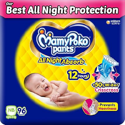 Mamypoko pants All Night Absorb| Pant Style Baby Diapers New Born Size(XS)