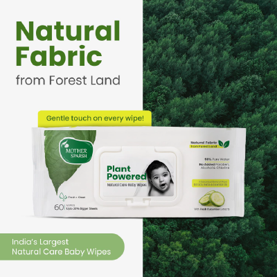 Mother Sparsh Natural Care Baby Wipes I 100% Plant Made Fabric From Forest Land, Fresh + Cleanse (with Cucumber) Plant Powered Wet Wipes For Baby I Cotton Cloth Like Bigger Sheets | 60 Pcs