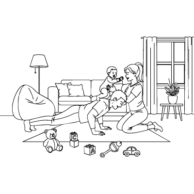 Family Time Coloring Sheet – Playing in the Living Room Edition - Baby Boy | A4 Activity for Parents & Kids