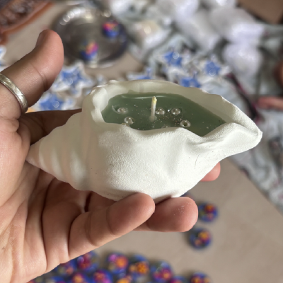 Homemade Sea Shell with Pearl Theme Candle