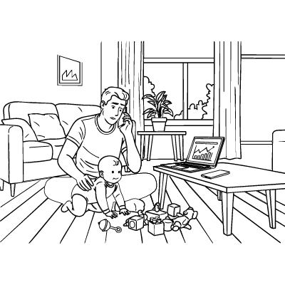 Family Time Coloring Sheet – Work From Home Edition | A4 Activity for Parents & Kids