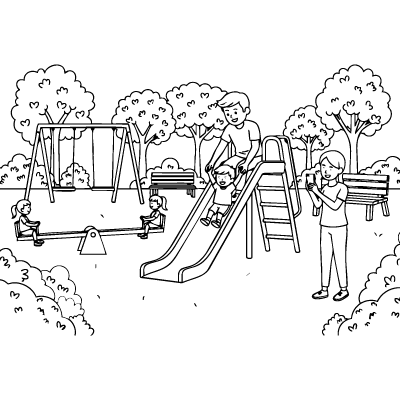 Family Time Coloring Sheet – Playground Edition - Baby Boy | A4 Activity for Parents & Kids