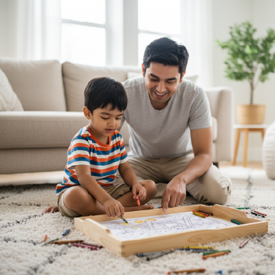 Family Time Coloring Sheet – Playground Edition - Baby Boy | A4 Activity for Parents & Kids
